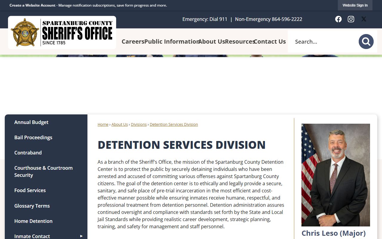Spartanburg County inmate population detention services page