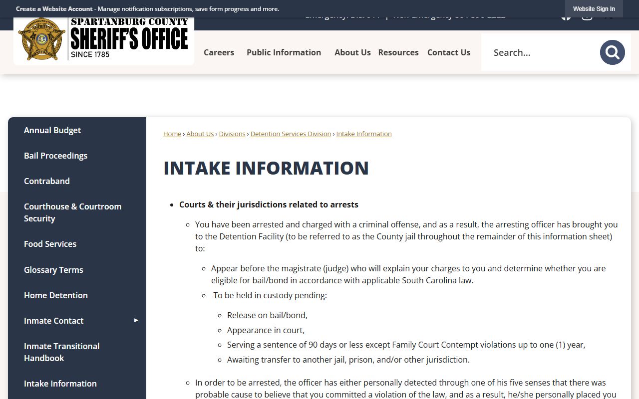 Spartanburg County booking intake inmate records page