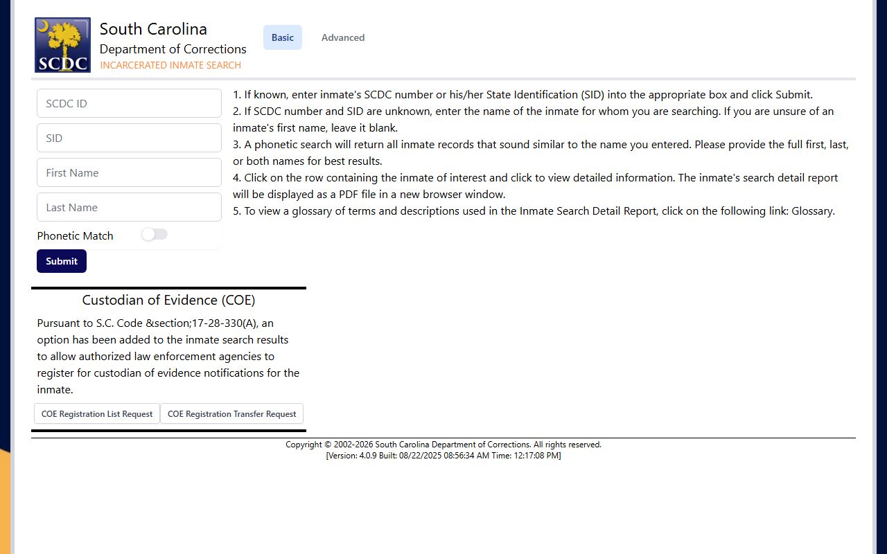 Livesay Correctional Institution inmate lookup through SCDC public search